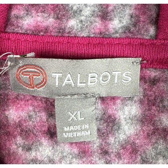 Talbots Hoodie Sweatshirt Womens XL‎ Pink White Fair Isle Fleece Pullover Cozy - Picture 6 of 11
